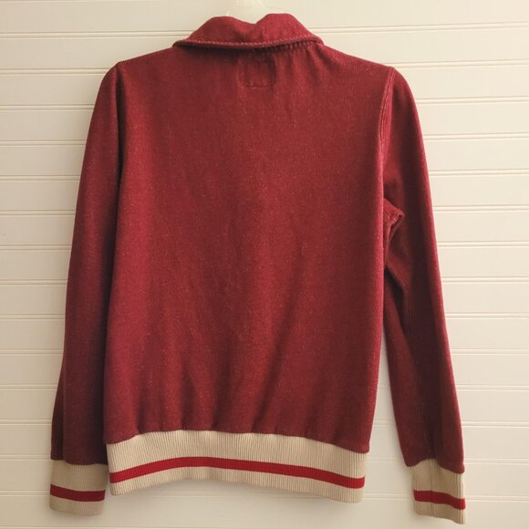 Roots Womens Quarter Zip Sweatshirt Medium Red Speckled Embroidered Logo Cuffs - Picture 8 of 12